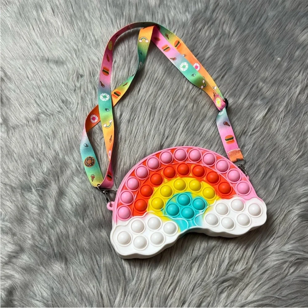 Girls Fidget Rainbow Multicolored Pop Rubber Purse